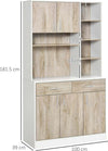 credenza-alta-Mobile-Buffet-Dispensa-Cucina,-Ante-Cassetti-e-Vani-Aperti,-100L-x-39P-x-181.5Acm-Bianco-e-Legno-F835-260A