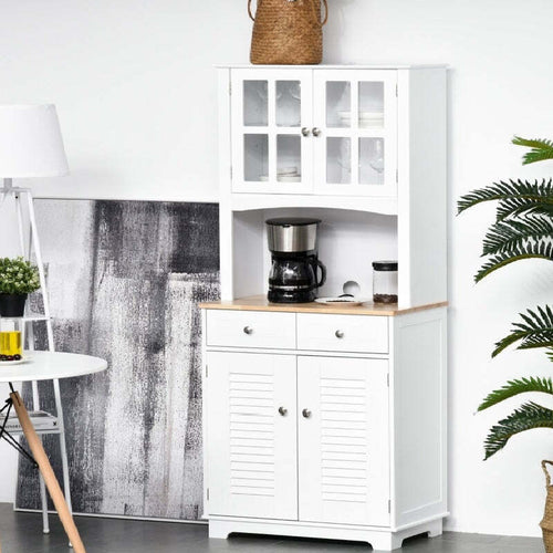 Credenza-Alta-per-Cucina,-Mobile-Buffet-in-Legno-Bianco--Armadio-Dispensa-in-Stile-Classico,-Bianco,-70x39.5x170cm-anche-ufficio-studio-F835-276A