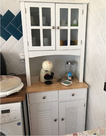 Credenza-Alta-per-Cucina,-Mobile-Buffet-in-Legno-Bianco--Armadio-Dispensa-in-Stile-Classico,-Bianco,-70x39.5x170cm-anche-ufficio-studio-F835-276A