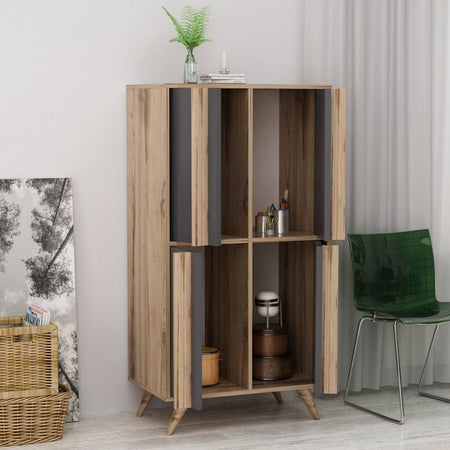 Credenza alta Rilla 4 ante antracite noce 72x139