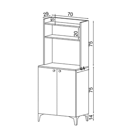 Credenza alta Zanne 2 ante e vani a giorno per forno microonde rovere