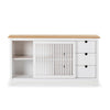 Credenza Bruna con 1 anta scorrevole e 3 cassetti in legno massiccio colore bianco e top pino