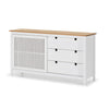 Credenza Bruna con 1 anta scorrevole e 3 cassetti in legno massiccio colore bianco e top pino