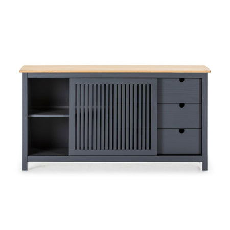 Credenza Bruna con 1 anta scorrevole e 3 cassetti in legno massiccio colore grigio antracite e top pino