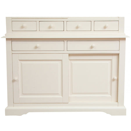 Biscottini Credenza Country in legno massello di tiglio finitura bianca anticata L142xPR50xH225 cm. Made in Italy