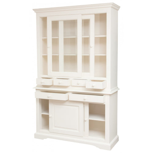 Biscottini Credenza Country in legno massello di tiglio finitura bianca anticata L142xPR50xH225 cm. Made in Italy