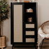 Credenza KUTA53 nera 3 cassetti e anta effetto rafia