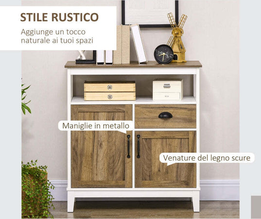 credenza-madia-soggiorno-ingresso-camera-mobile-Cucina-Stile-Rustico-con-Armadietti-e-Cassetto--76.6x-35x-81.5cm,-Bianco-e-Marrone-F838-344V00CGA