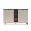 Credenza Mirage08 con 2 ante con motivo geometrico e ripiani a giorno colore cashmere e rovere