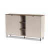 Credenza Mirage08 con 2 ante con motivo geometrico e ripiani a giorno colore cashmere e rovere