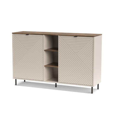 Credenza Mirage08 con 2 ante con motivo geometrico e ripiani a giorno colore cashmere e rovere