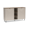 Credenza Mirage08 con 2 ante con motivo geometrico e ripiani a giorno colore cashmere e rovere