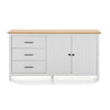 Credenza Miranda con 2 ante e 3 cassetti in legno massiccio bianco con top pino