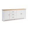 Credenza Miranda con 3 ante e 3 cassetti in legno massiccio bianco con top pino