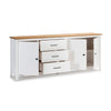 Credenza Miranda con 3 ante e 3 cassetti in legno massiccio bianco con top pino