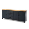 Credenza Miranda con 3 ante e 3 cassetti in legno massiccio blu con top pino