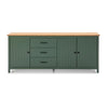 Credenza Miranda con 3 ante e 3 cassetti in legno massiccio verde con top pino