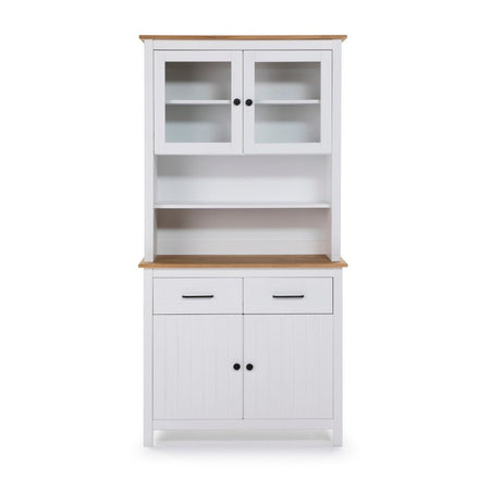Credenza Miranda con vetrina 4 ante e due cassetti in legno massiccio colore bianco e rovere