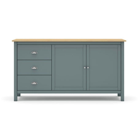 Credenza Misti 2 ante e 3 cassetti in legno massiccio verde khaki e rovere