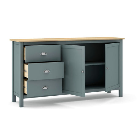 Credenza Misti 2 ante e 3 cassetti in legno massiccio verde khaki e rovere