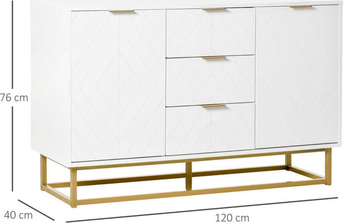 Credenza-Moderna-Bianca,-madia-Bassa-Buffet-per-Cucina-o-Sala-da-Pranzo-con-3-Cassetti-e-2-Ante,-120x40x76cm-,-mobile-tv-F837-151A