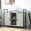 Credenza-Moderna-in-Legno-con-2-Armadietti-e-Ripiani,-Mobile-Cucina-e-per-Ingresso-Grigio-Chiaro,-100x34x87.2cm-F835-675LGA