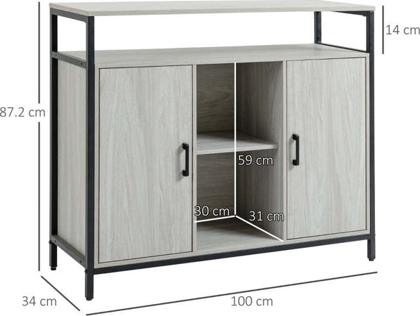 Credenza-Moderna-in-Legno-con-2-Armadietti-e-Ripiani,-Mobile-Cucina-e-per-Ingresso-Grigio-Chiaro,-100x34x87.2cm-F835-675LGA