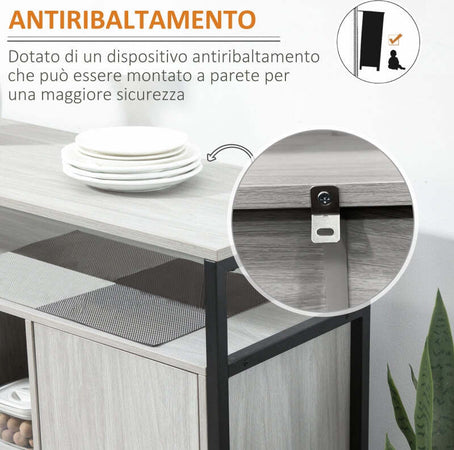 Credenza-Moderna-in-Legno-con-2-Armadietti-e-Ripiani,-Mobile-Cucina-e-per-Ingresso-Grigio-Chiaro,-100x34x87.2cm-F835-675LGA