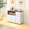 Credenza-Moderna-madia-da-Cucina-in-Legno-con-Armadietti,-Cassetto-e-Vano-Aperto,-105x39x83cm,-Bianco-e-marrone-mobile-multiuso-ufficio-studio-ingresso