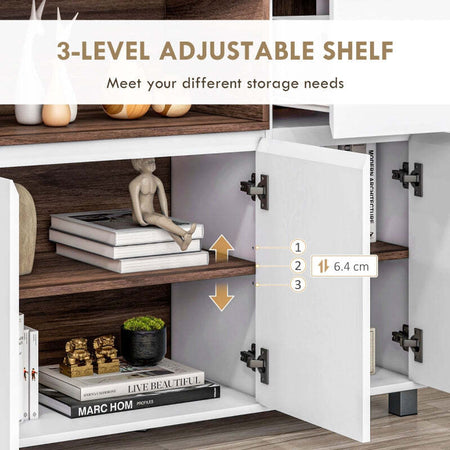 Credenza-Moderna-madia-da-Cucina-in-Legno-con-Armadietti,-Cassetto-e-Vano-Aperto,-105x39x83cm,-Bianco-e-marrone-mobile-multiuso-ufficio-studio-ingresso