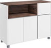 Credenza-Moderna-madia-da-Cucina-in-Legno-con-Armadietti,-Cassetto-e-Vano-Aperto,-105x39x83cm,-Bianco-e-marrone-mobile-multiuso-ufficio-studio-ingresso