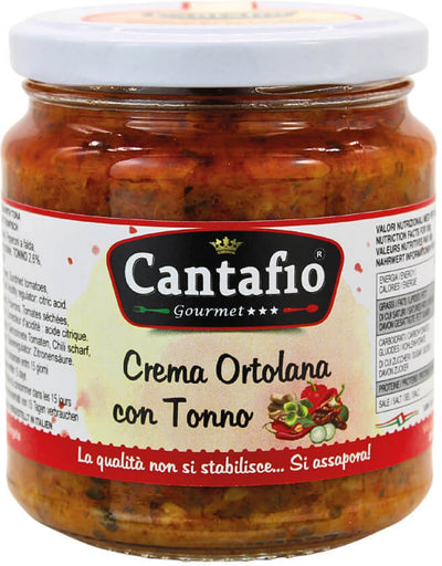Crema ortolana con tonno Artigianale CANTAFIO GOURMET® crema spalmabile piccante con peperoni zucchine pomodori e tonno all'ortolana 280gr