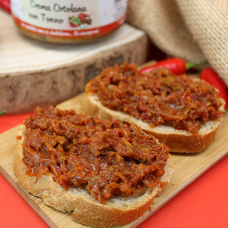 Crema ortolana con tonno Artigianale CANTAFIO GOURMET® crema spalmabile piccante con peperoni zucchine pomodori e tonno all'ortolana 280gr