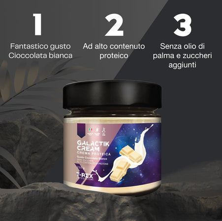 Crema Proteica Senza Zuccheri Spalmabile Galactik 250g Cioccolato Bianco, con Il 24% di Proteine del Siero Latte con Zero Zuccheri. Senza Olio di Palma - T-rex Integratori Alimentari e cura della casa/Marmellate miele e creme spalmabili/Creme e cioccolati spalmabili MyLab Nutrition - Roma, Commerciovirtuoso.it