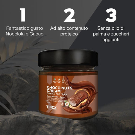 Crema Proteica Spalmabile Cacao e Nocciola Choconuts Cream 250g, con Il 20% di Proteine del Siero Latte con Zero Zuccheri, Senza Olio Di Palma - T-rex Integratori Alimentari e cura della casa/Marmellate miele e creme spalmabili/Creme e cioccolati spalmabili MyLab Nutrition - Roma, Commerciovirtuoso.it