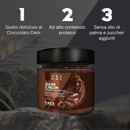 Crema Proteica Spalmabile Dark Cream 250gr Cioccolato Fondente, con 25% di Proteine Siero del Latte con Zero Zuccheri e Senza Olio di Palma T-rex Integratori Alimentari e cura della casa/Marmellate miele e creme spalmabili/Creme e cioccolati spalmabili MyLab Nutrition - Roma, Commerciovirtuoso.it