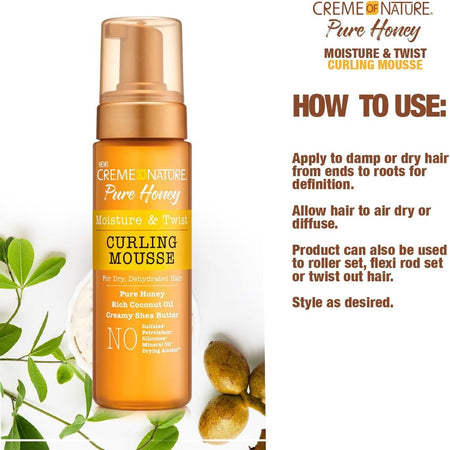 Creme of Nature Pure Honey Forming Curling Mousse 7OZ per Capelli Zero Frizz Capelli Ricci e Afro