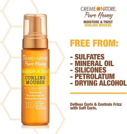 Creme of Nature Pure Honey Forming Curling Mousse 7OZ per Capelli Zero Frizz Capelli Ricci e Afro