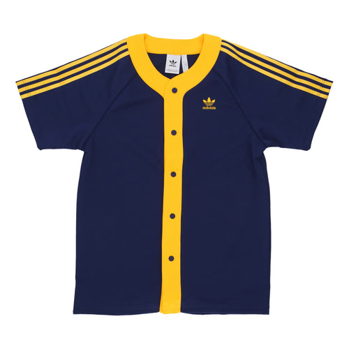 Adidas Casacca Bottoni Uomo Cl+ Ss Basketball Shirt Dark Blue/crew Yellow da uomo