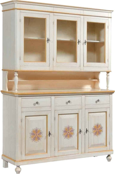 Cristalliera-3-ante-legno-massello-avorio-pennellato-decori-150x43x208