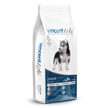 Crocchette Vincent Life Junor 15 kg per cuccioli di cane a base di Pollo, verdure e cerali