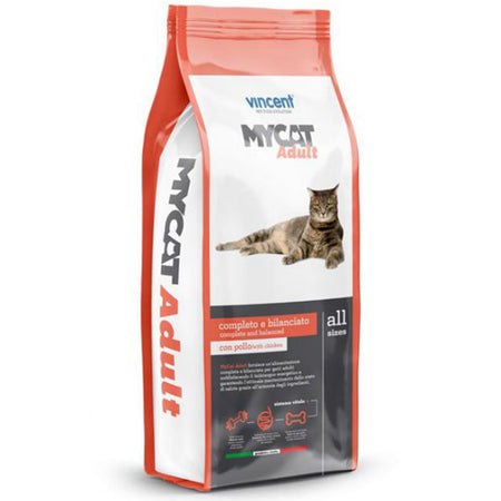 Crocchette Vincent per gatti My Diet 20 kg a base di carne, cereali e verdura.