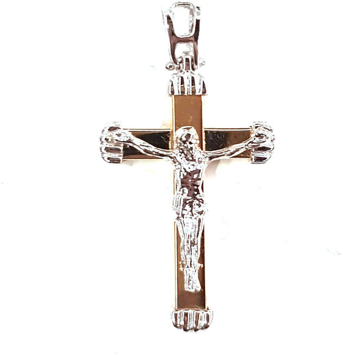 Croce con Cristo in oro bianco e giallo 750/1000 Pendente Religioso Gesù Cristo Sulla Croce Gioiello 29mm