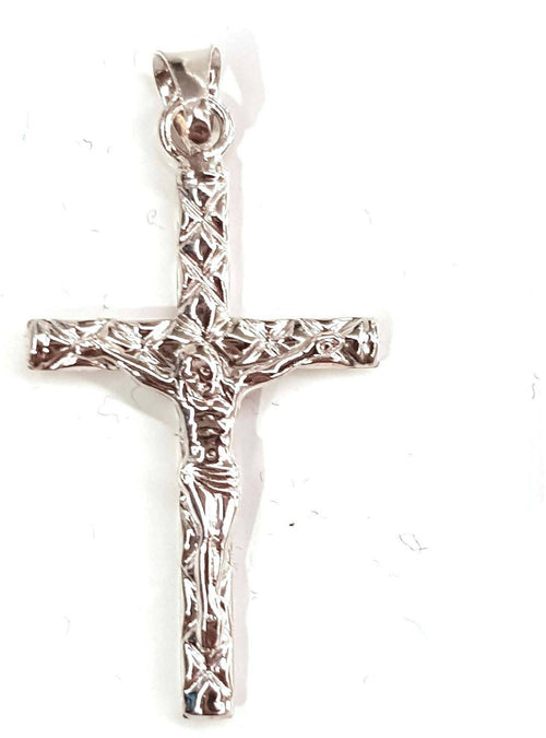 Croce in oro bianco 750/1000 Gioiello Religioso Gesù Cristo in Croce Pendente Artigianale Rifinito a Mano