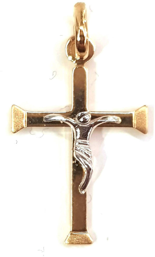Croce in oro Bianco e Giallo 750/1000 Pendente Religioso con Cristo in Oro Bianco Applicato