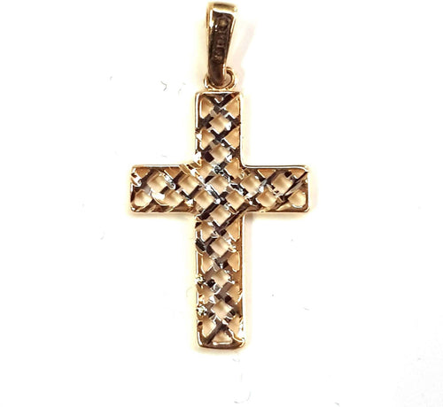 Croce in oro bianco e giallo 750/1000 unisex Pendente Religioso Diamantato