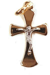 Croce in Oro Giallo e Bianco 750/1000 Pendente Unisex Religioso Croce con Gesù a Contrasto