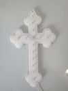 CROCE IN PLEXIGLASS 14 LED LUCE BIANCA CON BORDO EFFETTO GLITTER A BATTERIA