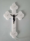 CROCE IN PLEXIGLASS 5 LED LUCE BIANCA E CRISTO CON BATTERIE