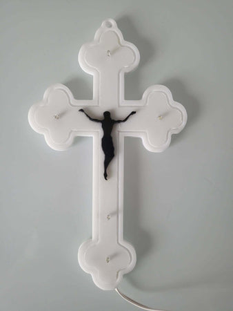 CROCE IN PLEXIGLASS 5 LED LUCE BIANCA E CRISTO CON BATTERIE